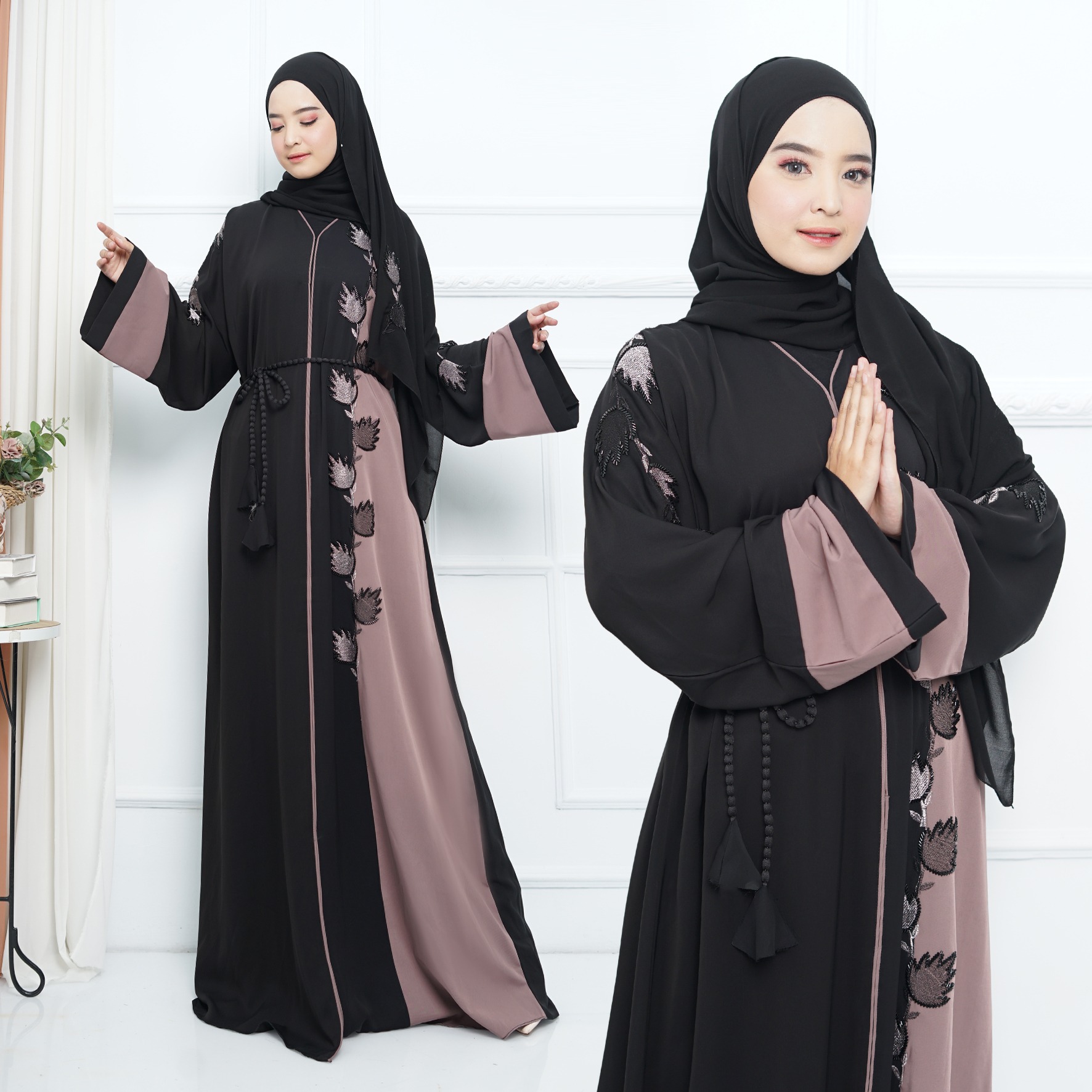 Abaya Import Gamis Arab Daun Gugur Moca - Mareebaya