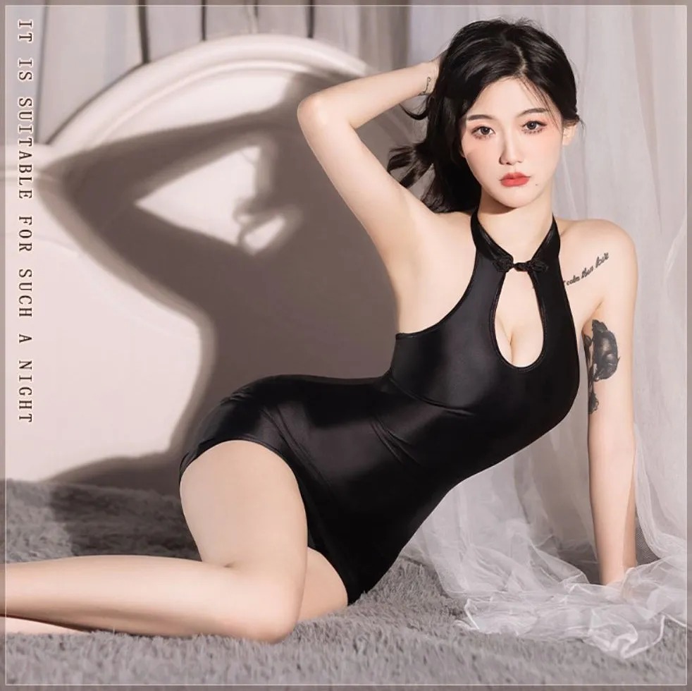 Glossy Milk Silky Tight-Fit Halter Mini Dress - Desire & Temptation Sexy Bodycon
