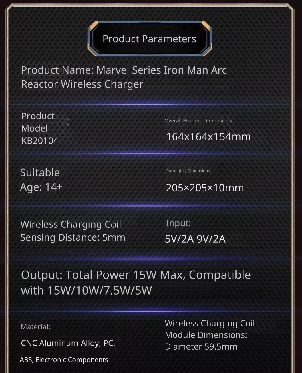 2026 Marvel Iron Man Chest Arc Reactor Alloy Base Magnetic Wireless Charging