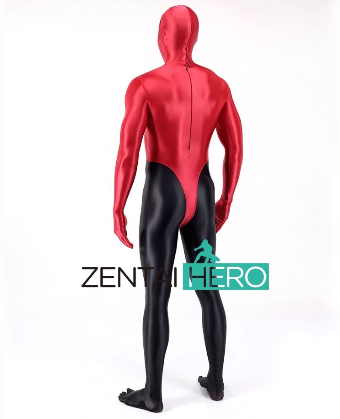 Zentai 3D tailored high-elasticity ultra-silky Bodysuit sexy full-coverage red and black spliced ​​glossy fabric By Zentai Hero