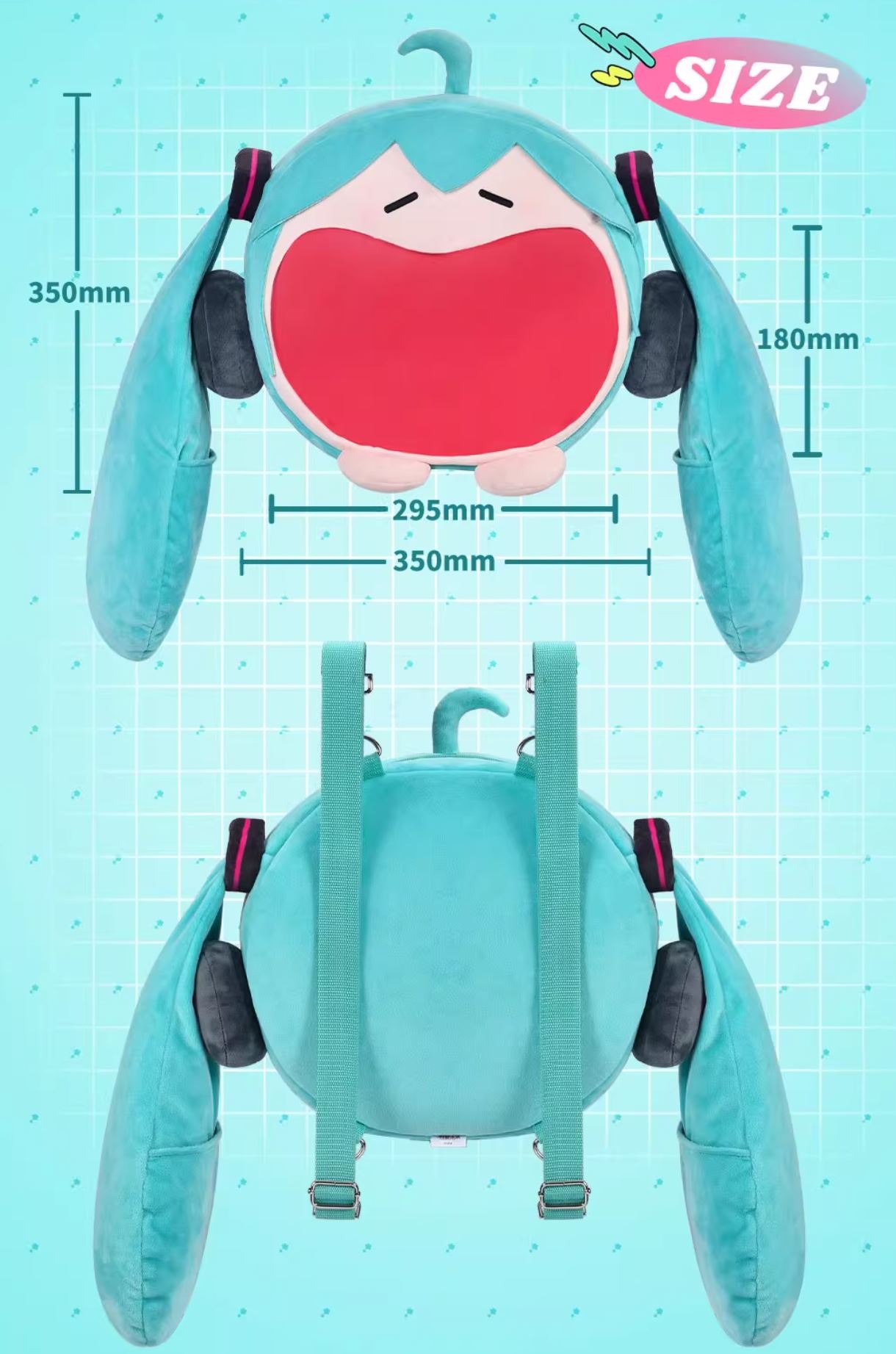 [READY STOCK ITEM] Hatsune Miku Smile Head Mascot Bag (45x40cm) - Vocaloid By Bilibili X BEMOE