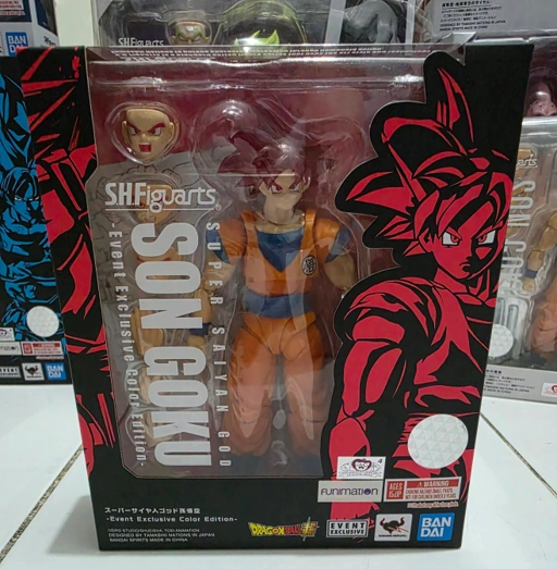 Image of [READY STOCK ITEM] (Kondisi Bekas / Used Condition) SHF S.H.Figuarts Super Saiyan God Son Goku SDCC 2021 Event Exclusive Color Edition By Bandai Spirits