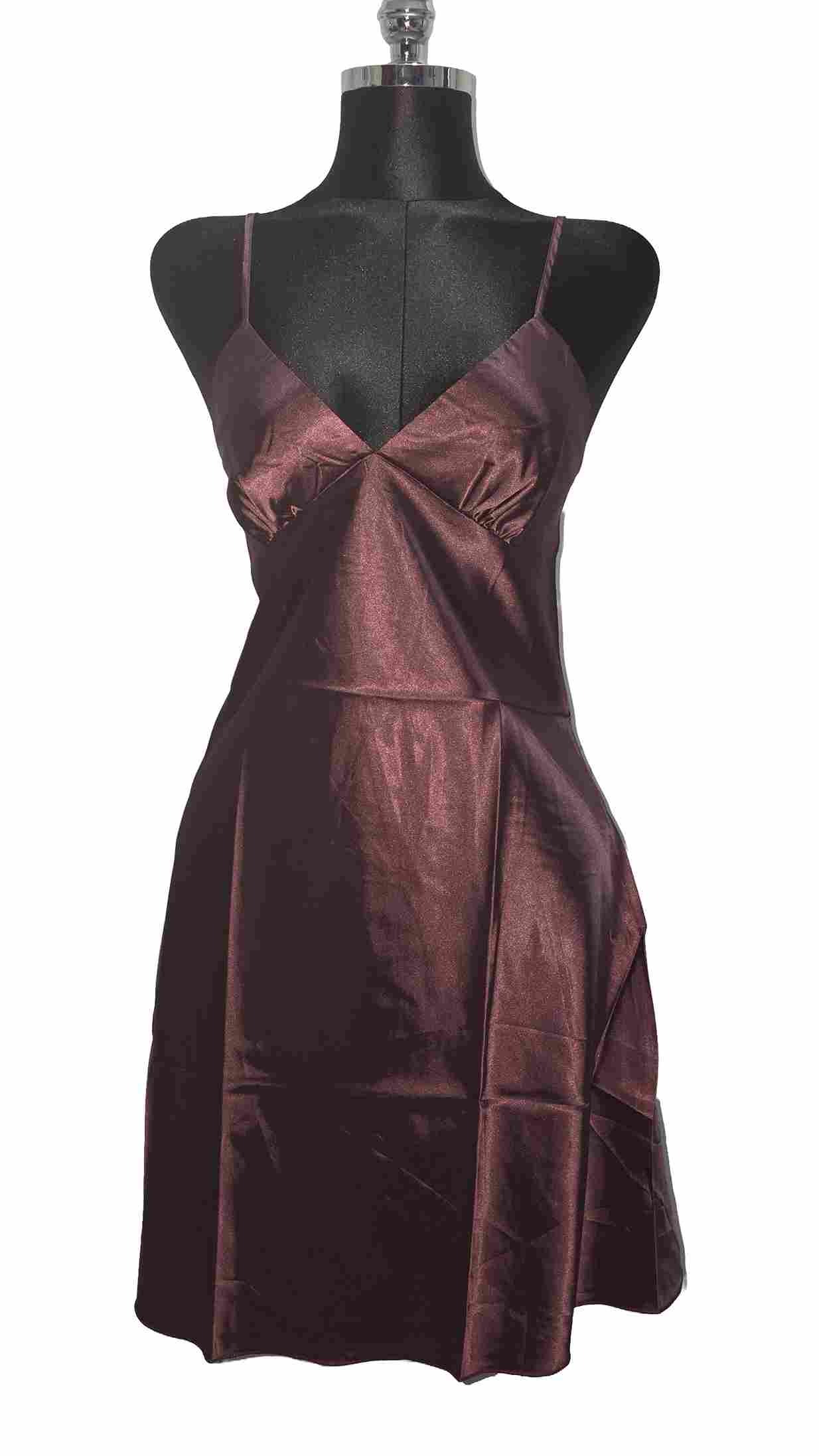 Luxe Maroon Chocolate Satin 2-Piece Sleepwear Set | Slip Dress & Robe with Lace Cuffs | Elegant Nightwear