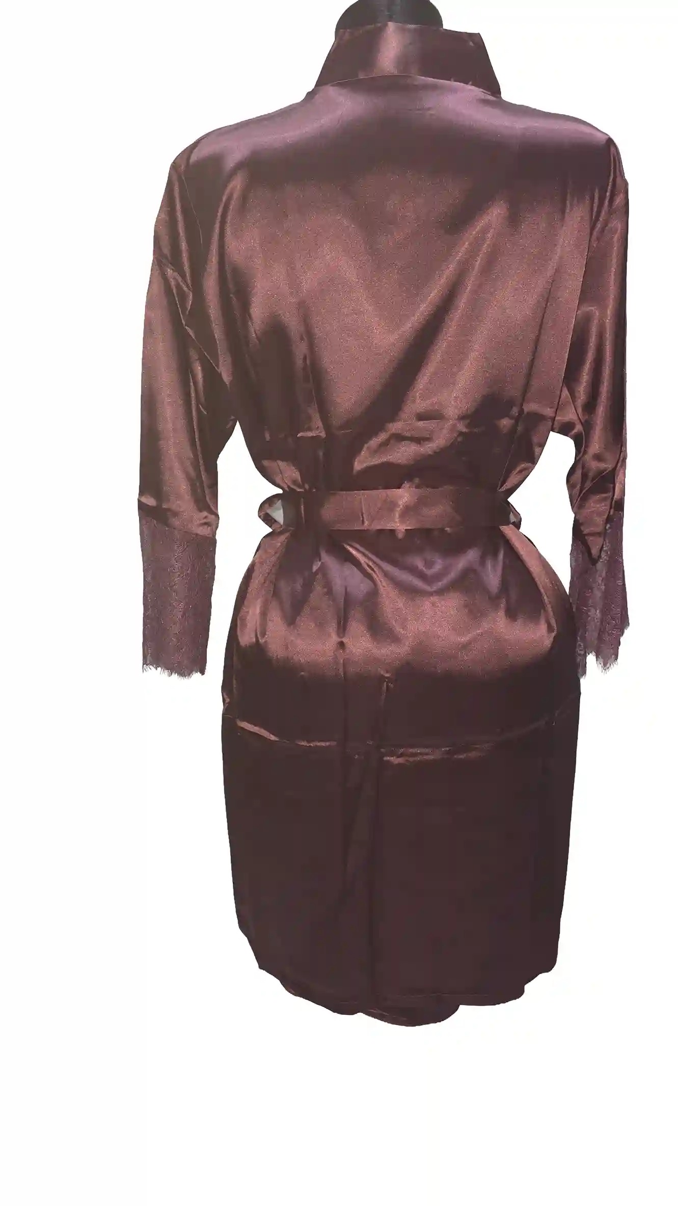 Luxe Maroon Chocolate Satin 2-Piece Sleepwear Set | Slip Dress & Robe with Lace Cuffs | Elegant Nightwear