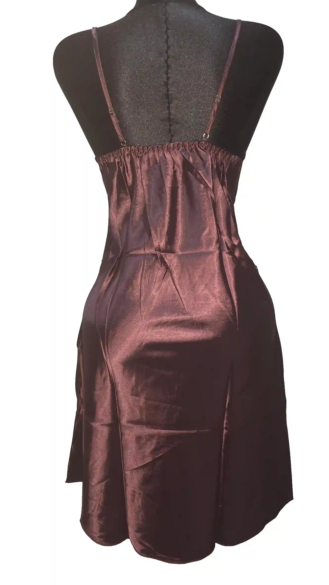 Luxe Maroon Chocolate Satin 2-Piece Sleepwear Set | Slip Dress & Robe with Lace Cuffs | Elegant Nightwear