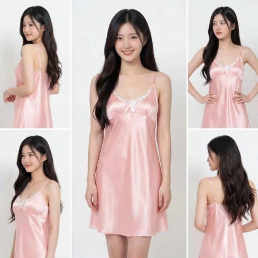 Image of Elegant Satin Lace Slip Dress  Women's V-Neck Luxury Nightgown & Sleepwear