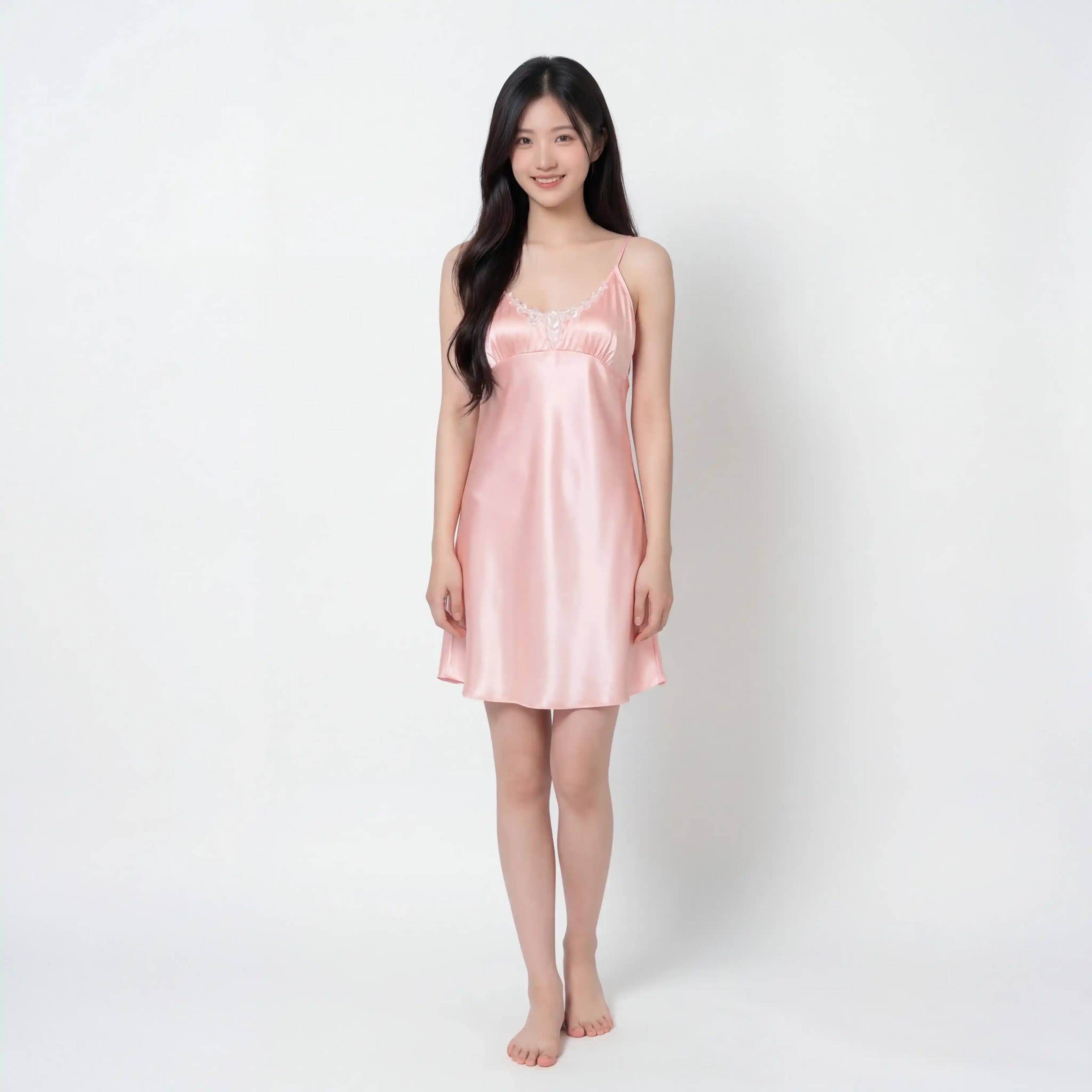 Elegant Satin Lace Slip Dress Women's V-Neck Luxury Nightgown & Sleepwear