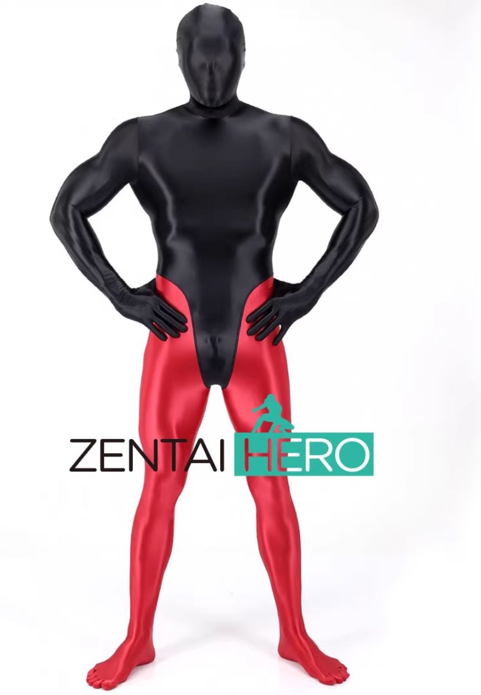 Zentai 3D tailored high-elasticity ultra-silky Bodysuit sexy full-coverage red and black spliced ​​glossy fabric By Zentai Hero