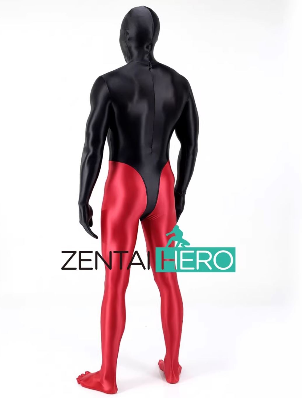 Zentai 3D tailored high-elasticity ultra-silky Bodysuit sexy full-coverage red and black spliced ​​glossy fabric By Zentai Hero