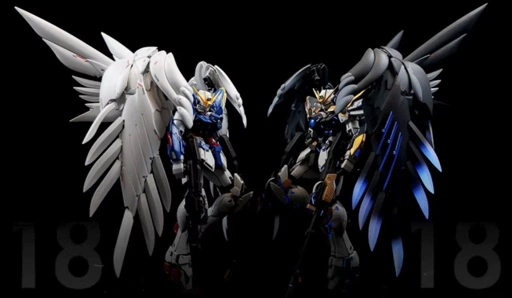 Image of Color Changing Custom Black Swan Gundam UV fluorescent paint technology - MG Wing Zero ka ver. Bandai Model -  By Super Welfare Studio