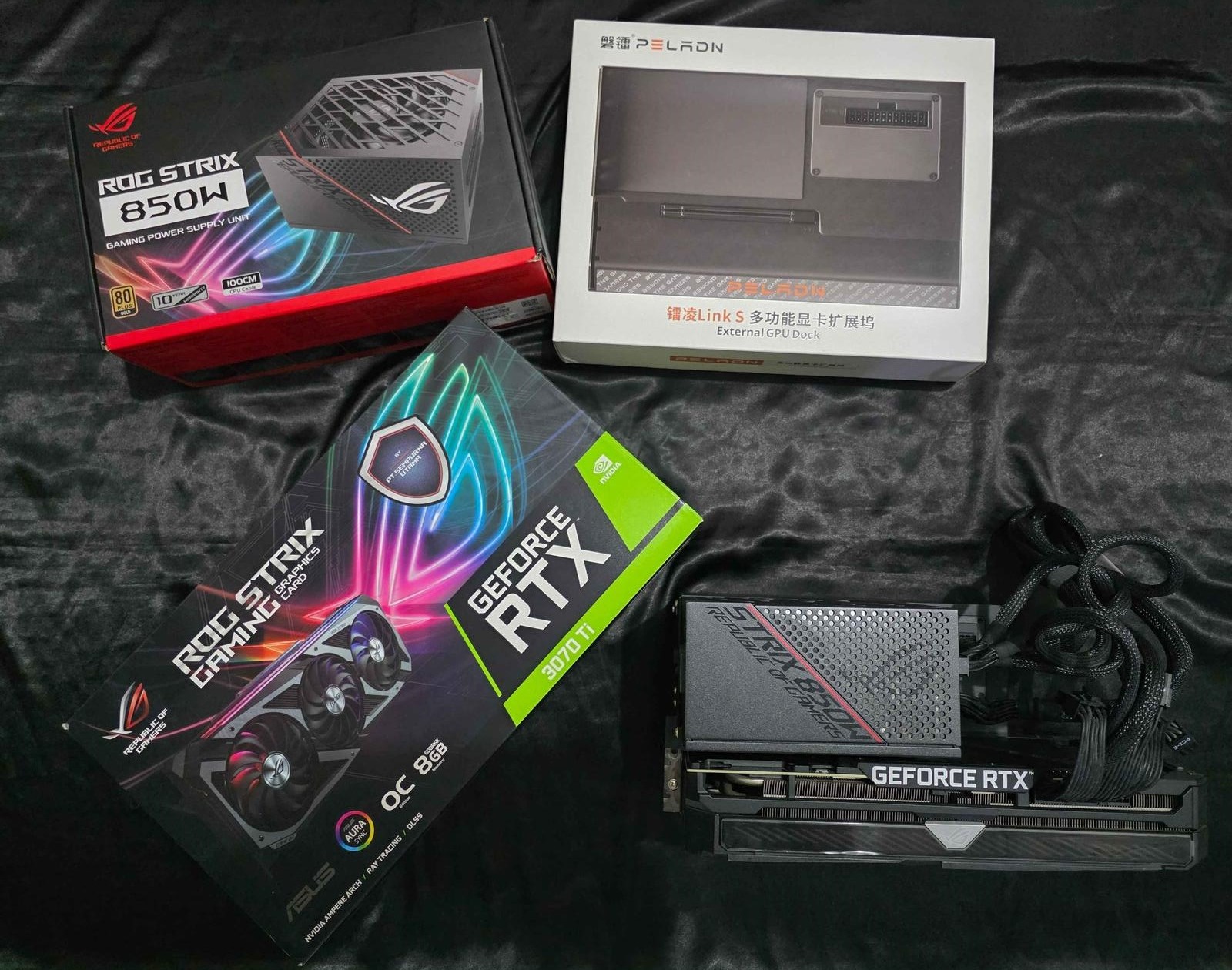[READY STOCK ITEM] (Kondisi Bekas) Peladin EGPU Kit lengkap termasuk 1 Slot Enclosure SSD NVMe + GPU ASUS ROG RTX 3070TI + Power Supply ASUS ROG Strix 850W 80+ Gold FULL MODULAR - VGA / GPU ASUS ROG RTX 3070TI ONLY