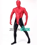 Zentai 3D tailored high-elasticity ultra-silky Bodysuit sexy full-coverage red and black spliced โโglossy fabric By Zentai Hero