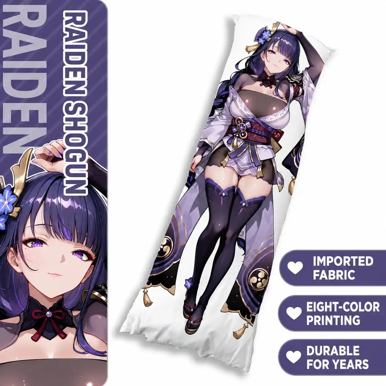 Dakimakura Anime Art Raiden Shogun -  Genshin Impact Pillow Cover Only Premium Version By Otaku Kingdom