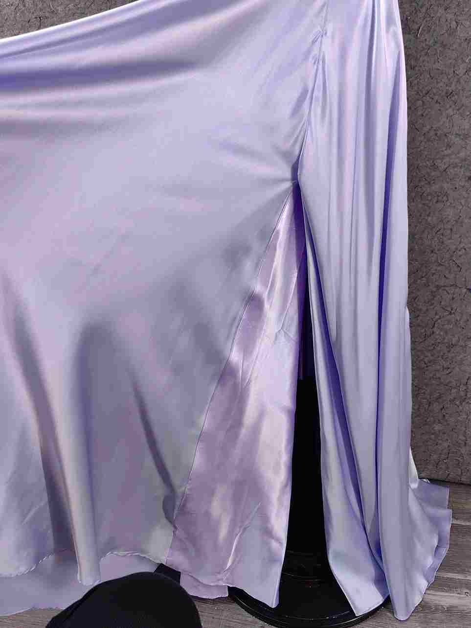 Modern Lilac Bridesmaid Dress Shiny Satin Flowy Skirt