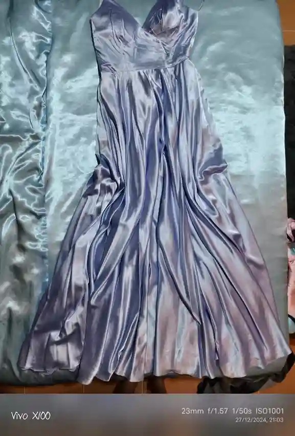 Modern Lilac Bridesmaid Dress Shiny Satin Flowy Skirt