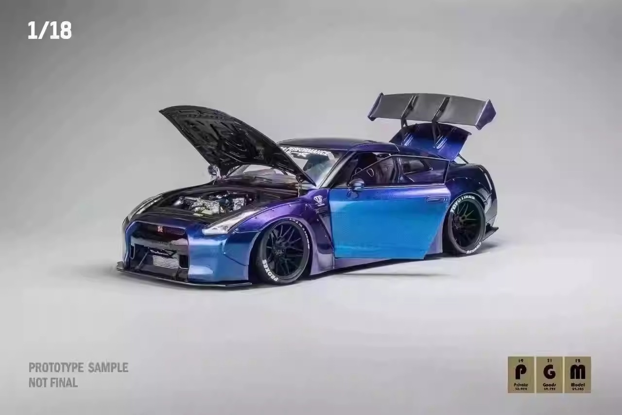 [Limited Edition] Scaled 1/18 Nissan LB-Works Liberty Walk LBWK GTR R35 alloy full door chameleon simulation car model By PGM