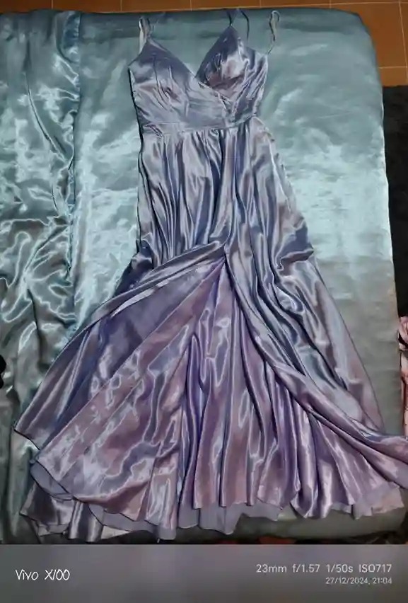 Modern Lilac Bridesmaid Dress Shiny Satin Flowy Skirt