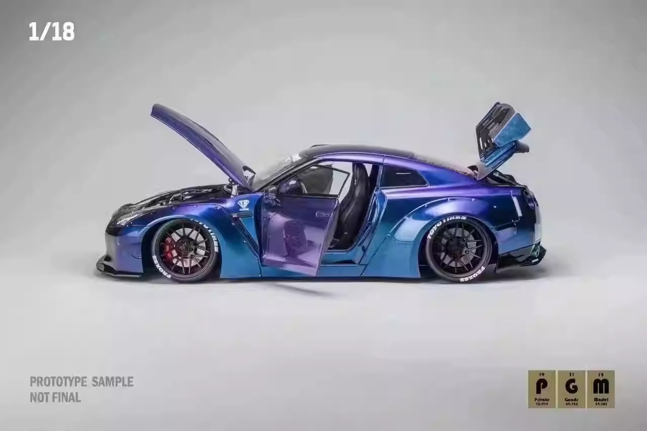 [Limited Edition] Scaled 1/18 Nissan LB-Works Liberty Walk LBWK GTR R35 alloy full door chameleon simulation car model By PGM