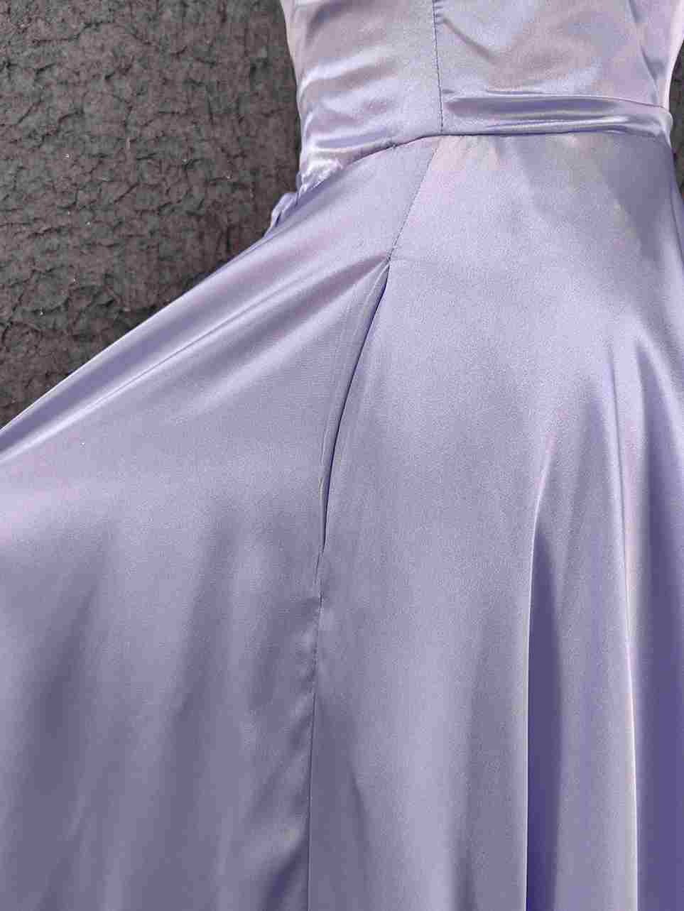 Modern Lilac Bridesmaid Dress Shiny Satin Flowy Skirt