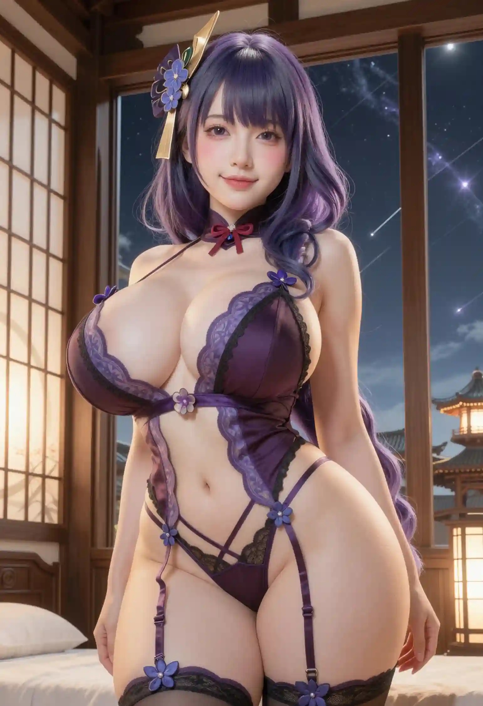 AI Cosplayer Raiden Shogun Genshin Impact R18 NSFW Bundle - 190 Ultra HD Images + 9 Explicit Short Videos