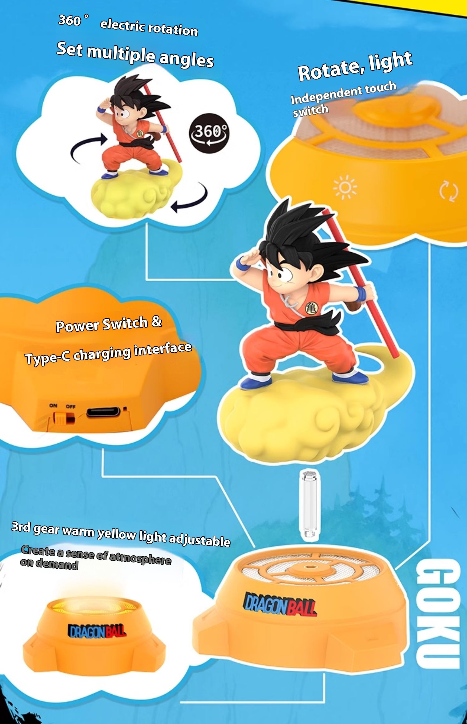 Pvc Anime Figure Songoku Smart Creative Spinning Night Light Peripheral - Dragon Ball By LDCX X TOEI ANIMATION