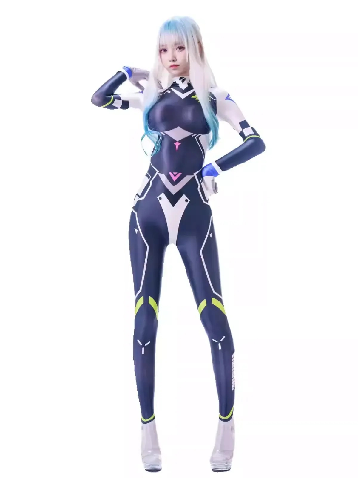 Zentai Suit Wanita Futuristic Style Long-Sleeved Full Body Satin Glossy Casual Body Jumpsuit with Gloves