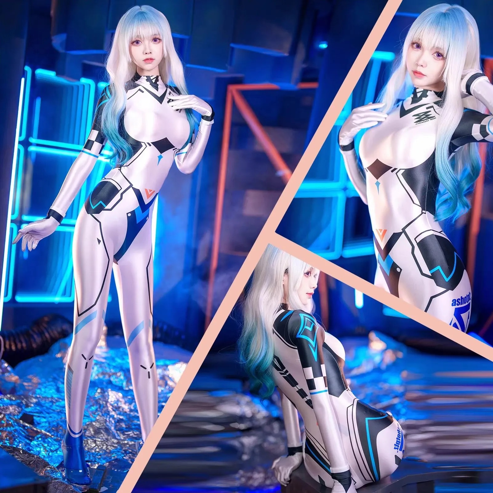 Zentai Suit Wanita Futuristic Style Long-Sleeved Full Body Satin Glossy Casual Body Jumpsuit with Gloves