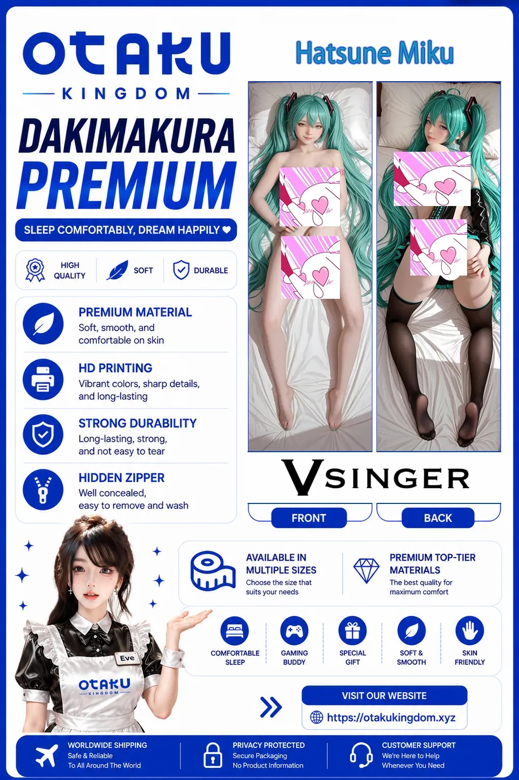 Dakimakura 3D Art Pillow Cover Only Hatsune Miku 3.0 Ver. - Vocaloid By Otaku Kingdom