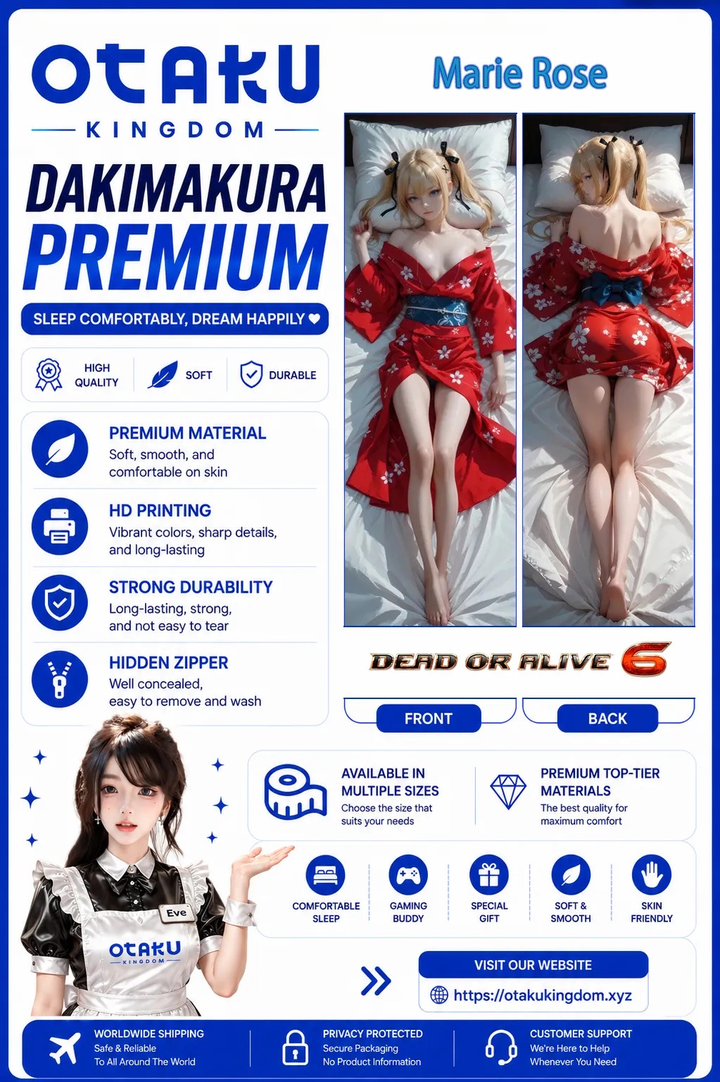 Dakimakura 3D Art Pillow Cover Only Marie Rose Kimono Ver. - Dead or Alive By Otaku Kingdom