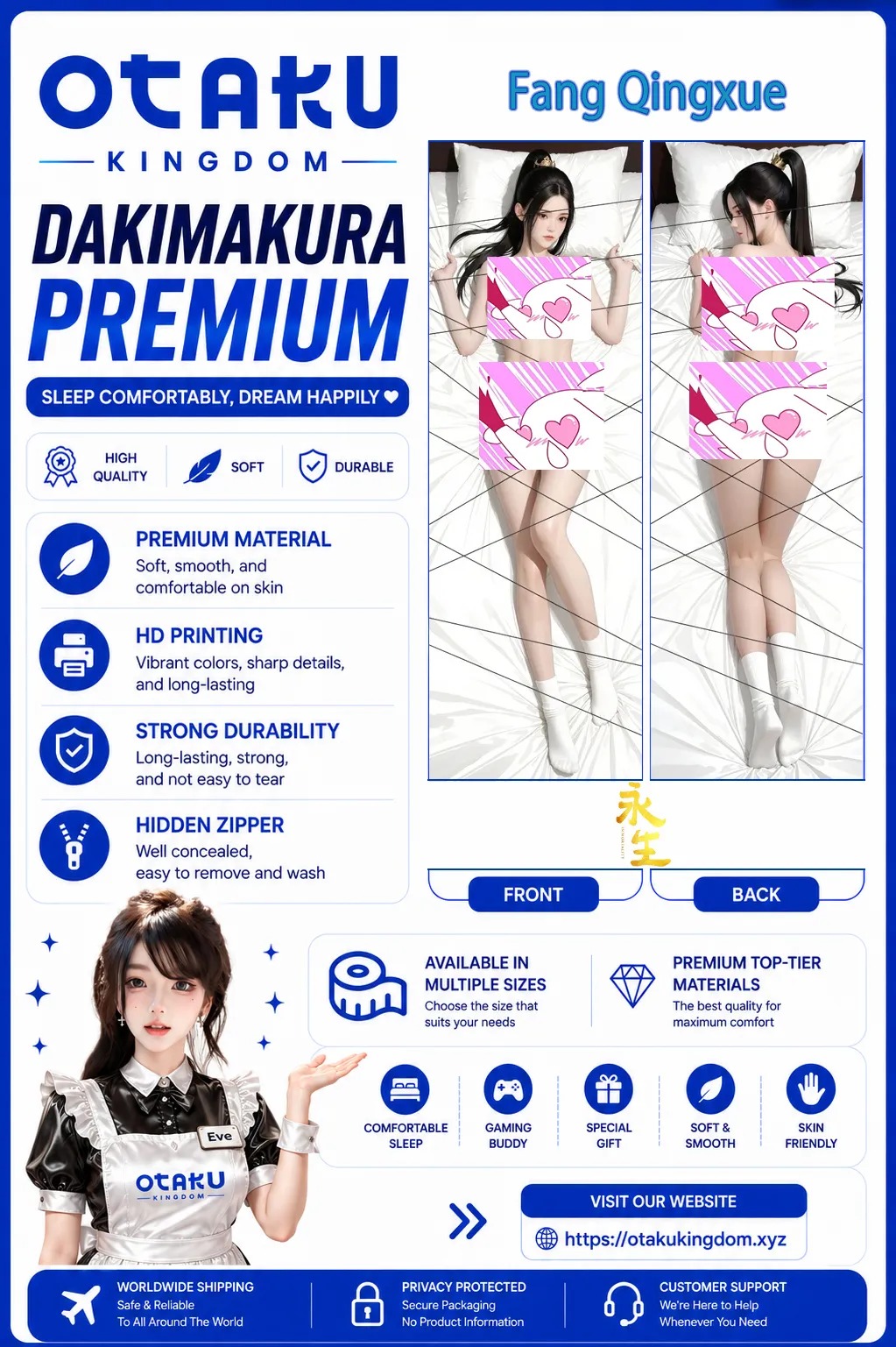 Dakimakura 3D Art Pillow Cover Only Fang Qingxue - Eternal Life / Immortality By Otaku Kingdom