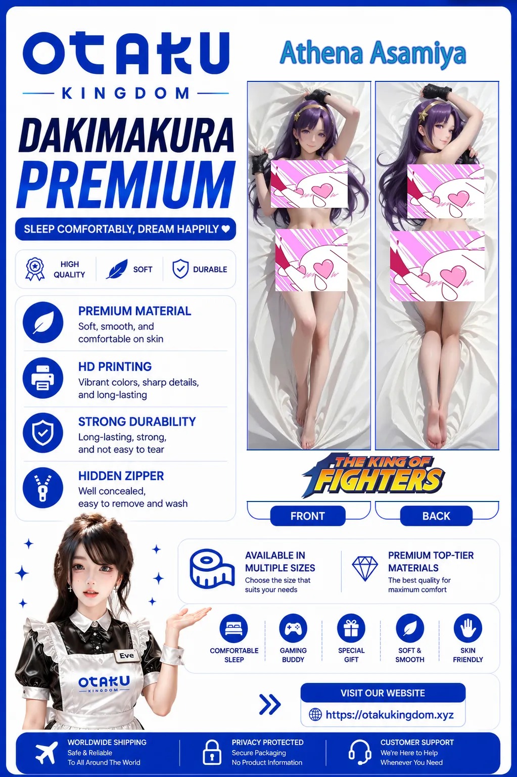 Dakimakura 3D Art Pillow Cover Only Athena Asamiya Yabai Ver. - The King Of Fighters By Otaku Kingdom