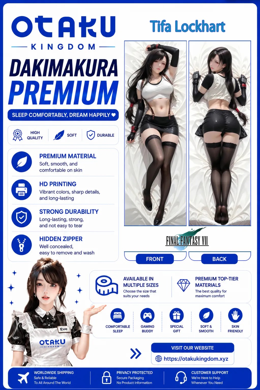 Dakimakura 3D Art Pillow Cover Only Tifa Lockhart - Final Fantasy VII By Otaku Kingdom