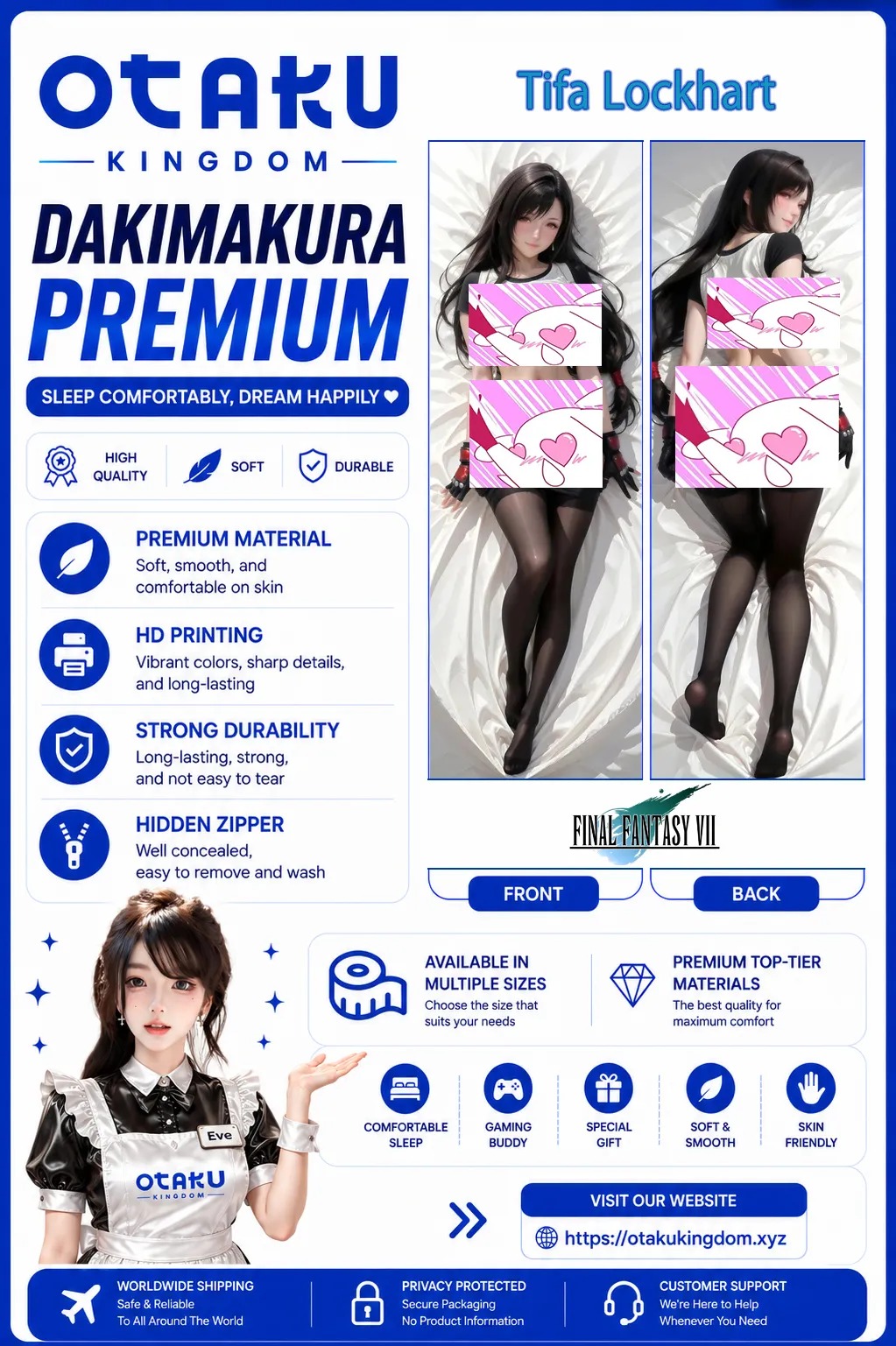 Dakimakura 3D Art Pillow Cover Only Tifa Lockhart Yabai Ver. - Final Fantasy VII By Otaku Kingdom