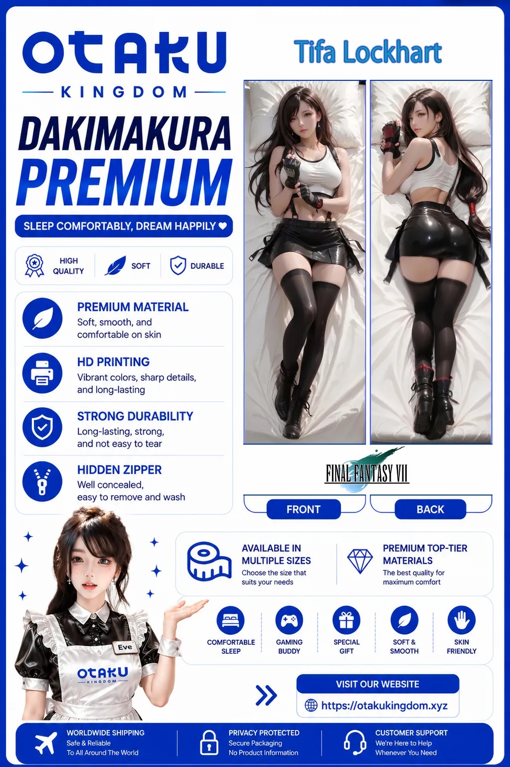 Dakimakura 3D Art Tifa Lockhart - Final Fantasy VII Pillow Cover Only Premium Version By Otaku Kingdom