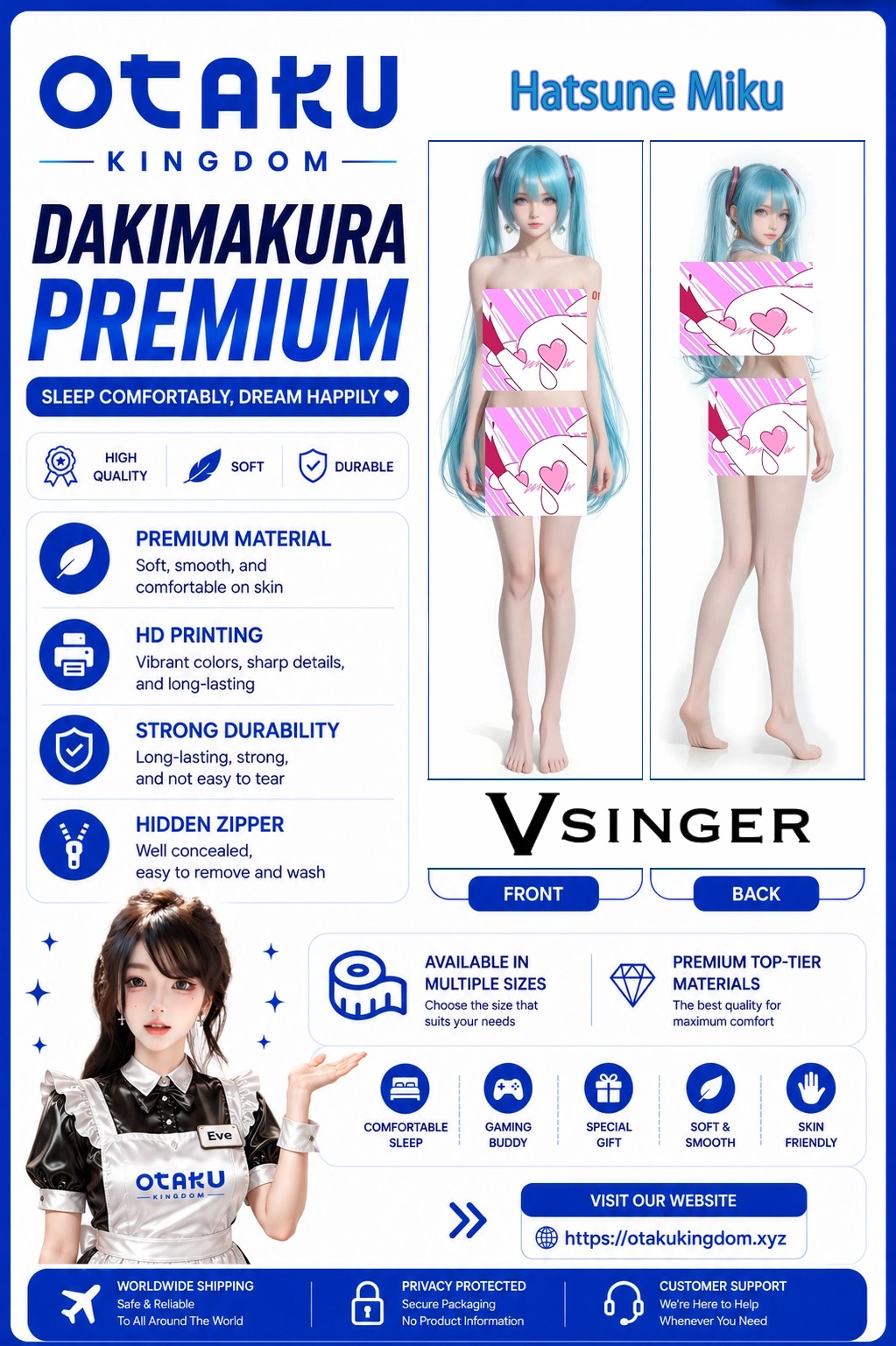 Dakimakura 3D Art Pillow Cover Only Hatsune Miku - Vocaloid By Otaku Kingdom