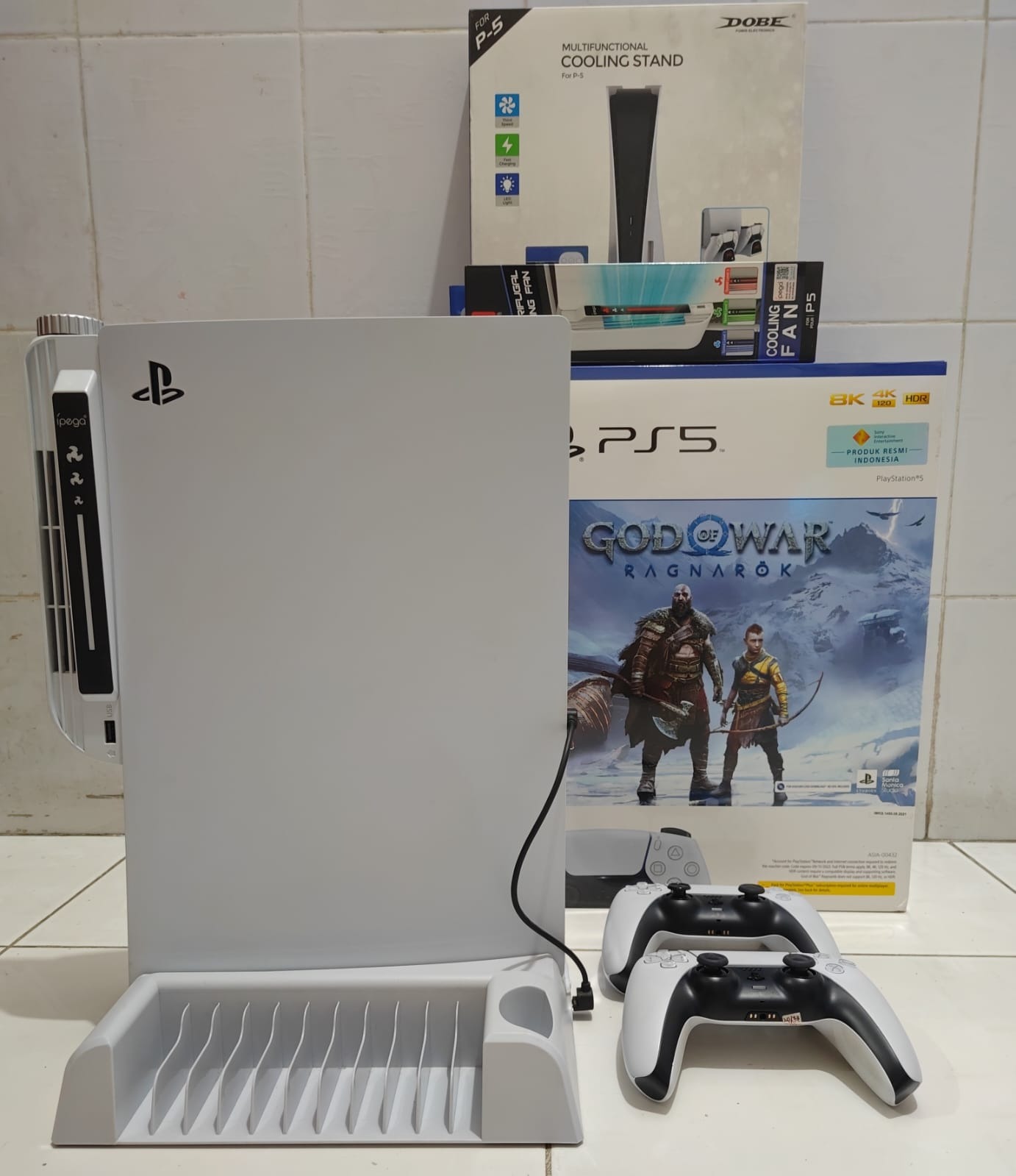Ps5 Fat Disc Ver. / Sony Playstation 5 Fat 825GB Disc Ver. + 2 Stick Dualsense + Cooling Stand Dobe + Cooling Fan Dobe (all in kondisi bekas)