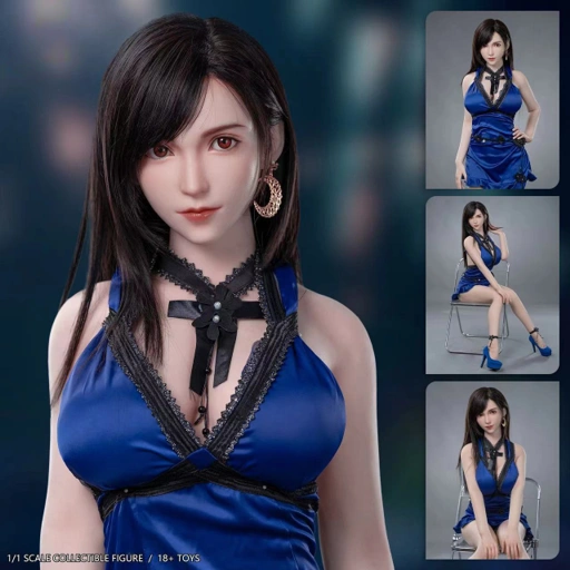 Image of Silicone Real Life Size (170cm) Cast-Off Tifa Blue Silk Satin Night Gown Ver.- Final Fantasy VII Remake Edition By Juicy Made Studio