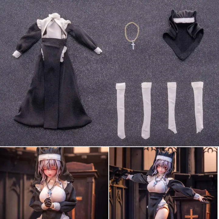 Doll Costume CS017 Nun Outfit A for 1/10 - 1/12 Action Figure By HASUKI