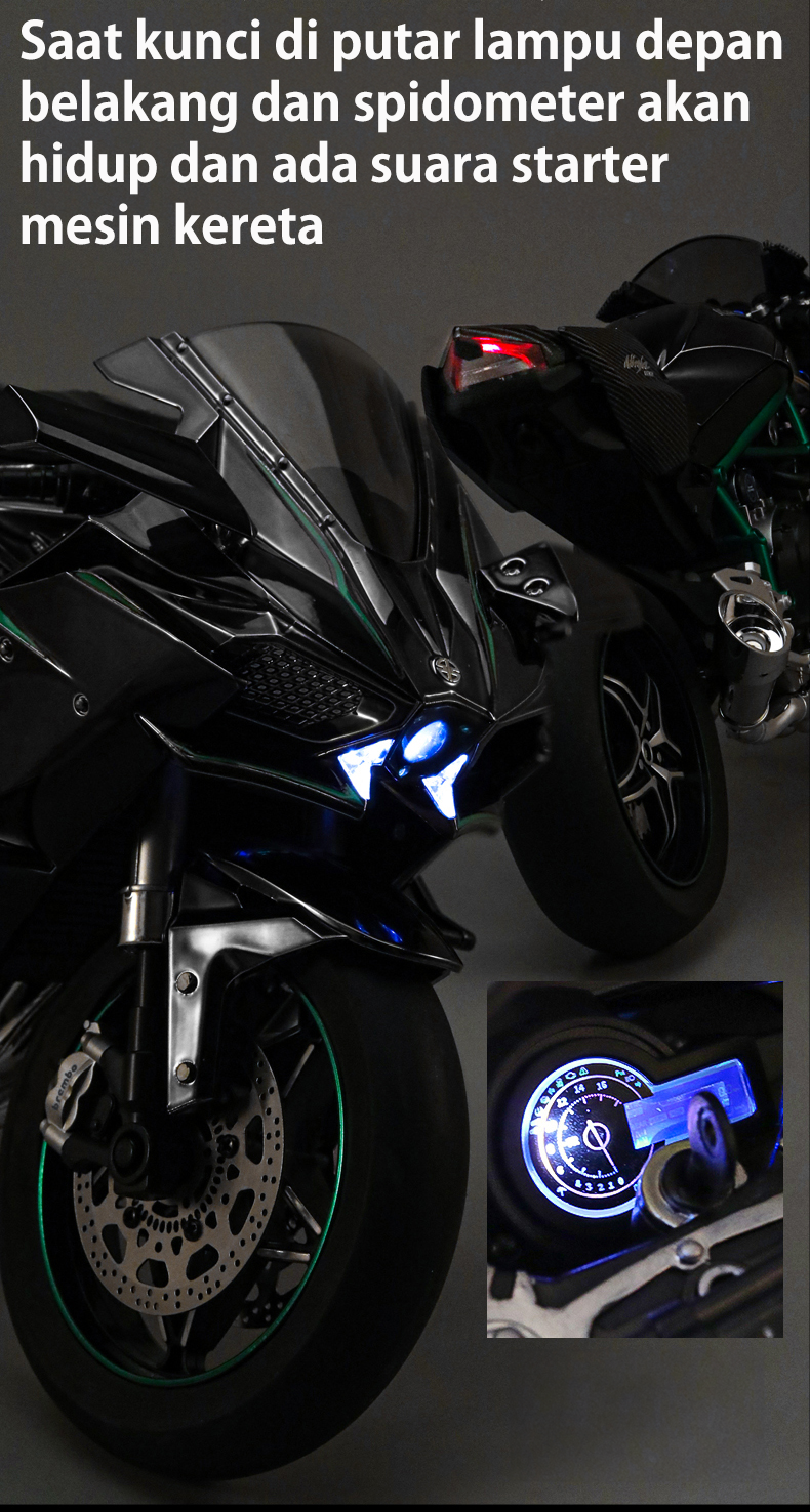 [with led, mist, & engine sound] Premium Diecast Scaled 1/6 simulation motorcycle Kawasaki h2r model By XLG Studio