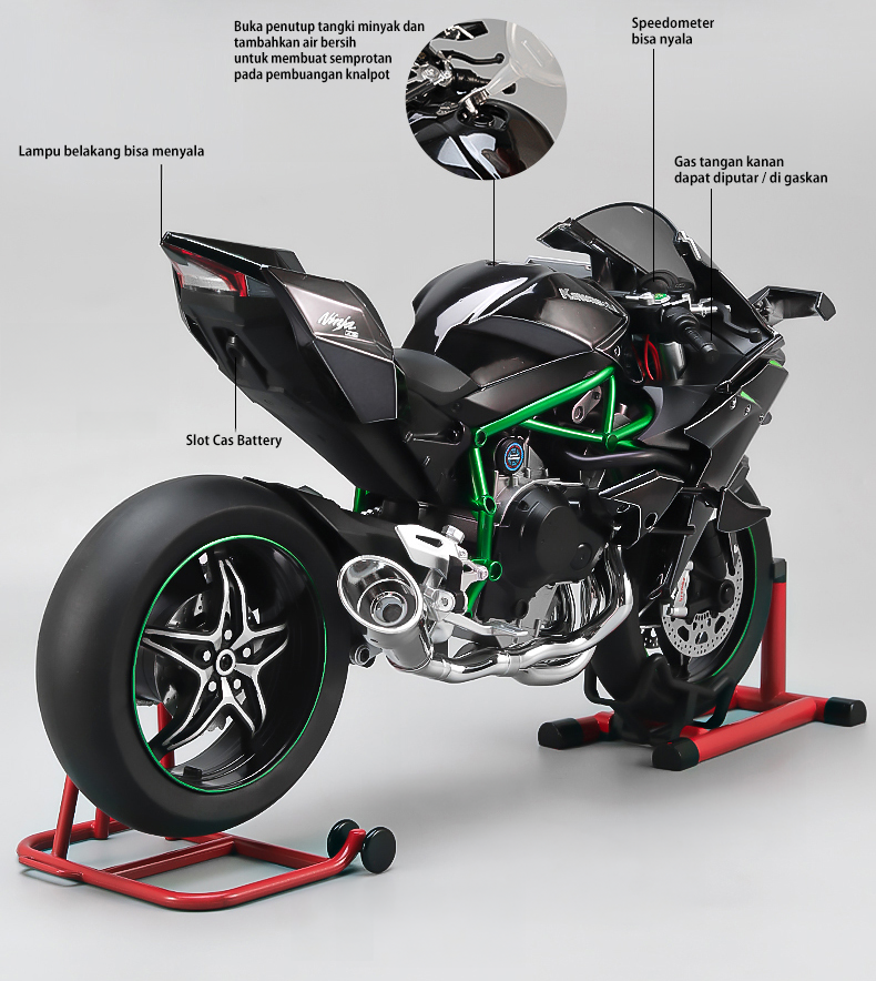 [with led, mist, & engine sound] Premium Diecast Scaled 1/6 simulation motorcycle Kawasaki h2r model By XLG Studio