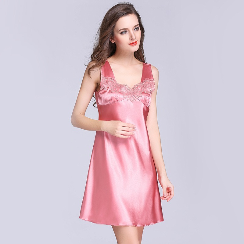 [READY STOCK ITEM] Sleeveless Satin Nightgown with Lace Detail - Pink