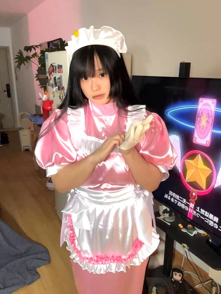 Premium Maid Dress Pink Satin Cosplay Anime Gaun Panjang