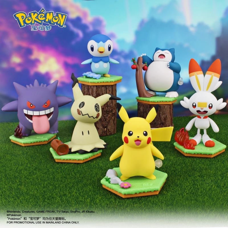 Dynamic Action Figure Diorama Pokรฉmon Complete Premium Set "Gotta Catch 'Em All!" (Pikachu, Snorlax, Gengar, Piplup, Mimikyu, Scorbunny) By Carton Toys Studio