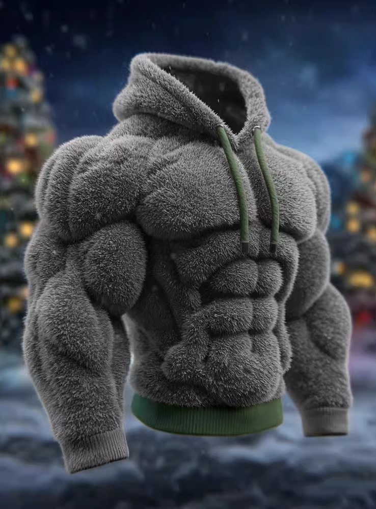 Jaket Hoodie Pria Model Otot Kekar 3D Desain Bodybuilder Bahan Bulu Halus By Otaku Kingdom
