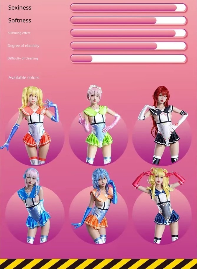 Sexy Cosplay Sailor Moon Robot Style Three-Piece Silk Satin Glossy Bodysuit with gloves and stockings