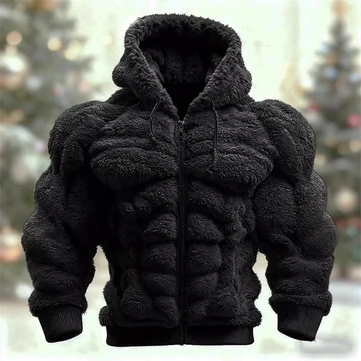 Jaket Hoodie Pria Model Otot Kekar 3D Desain Bodybuilder Bahan Bulu Halus By Otaku Kingdom