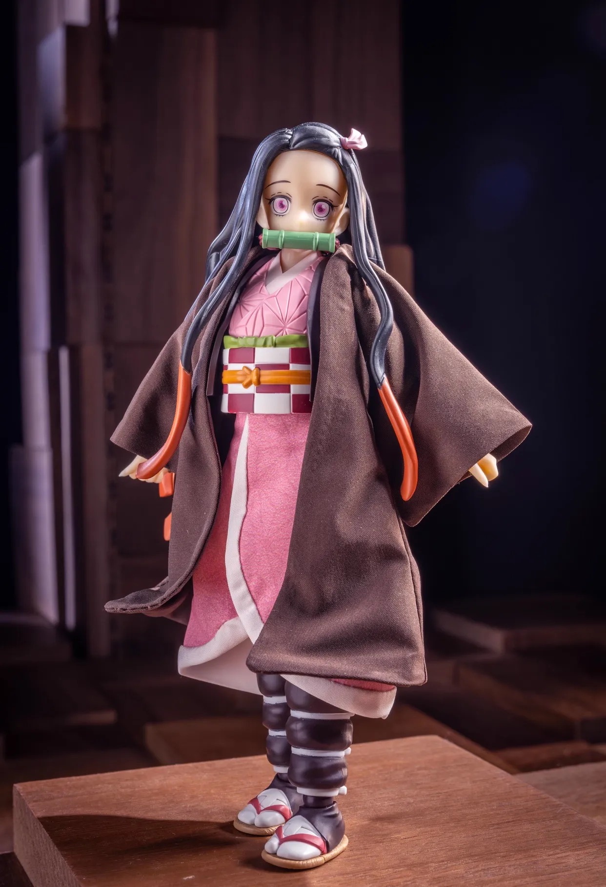 SHF S.H.Figuarts Nezuko Kamado custom made brown cape & pink kimono outfit clothes only - Kimetsu No Yaiba / Demon Slayer By Otaku Kingdom