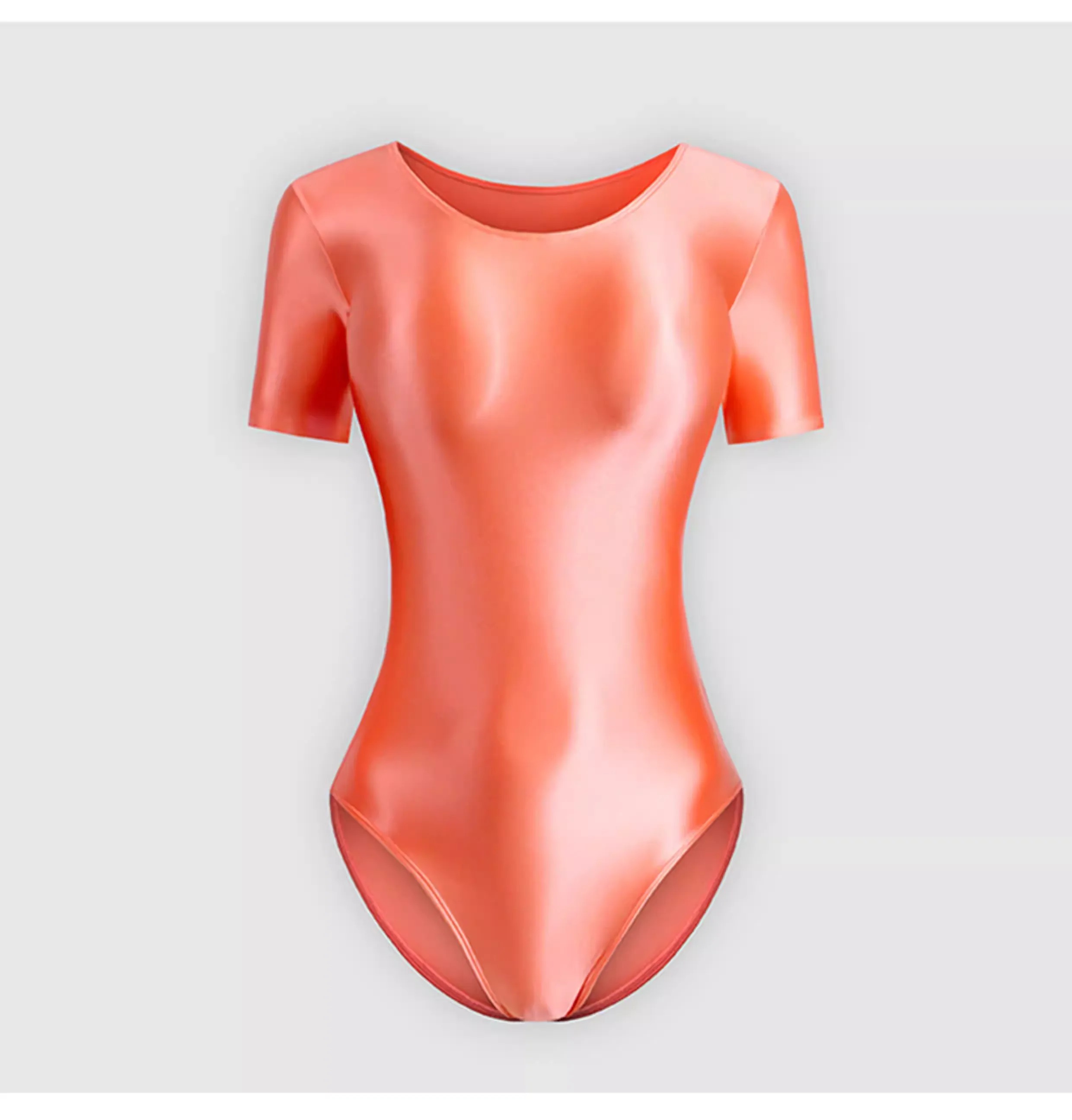 Bodysuit Wanita Lengan Pendek Bahan Premium Glossy Satin Look Mengkilap Baju Senam / Yoga / Ballet (Tersedia 15 Warna)