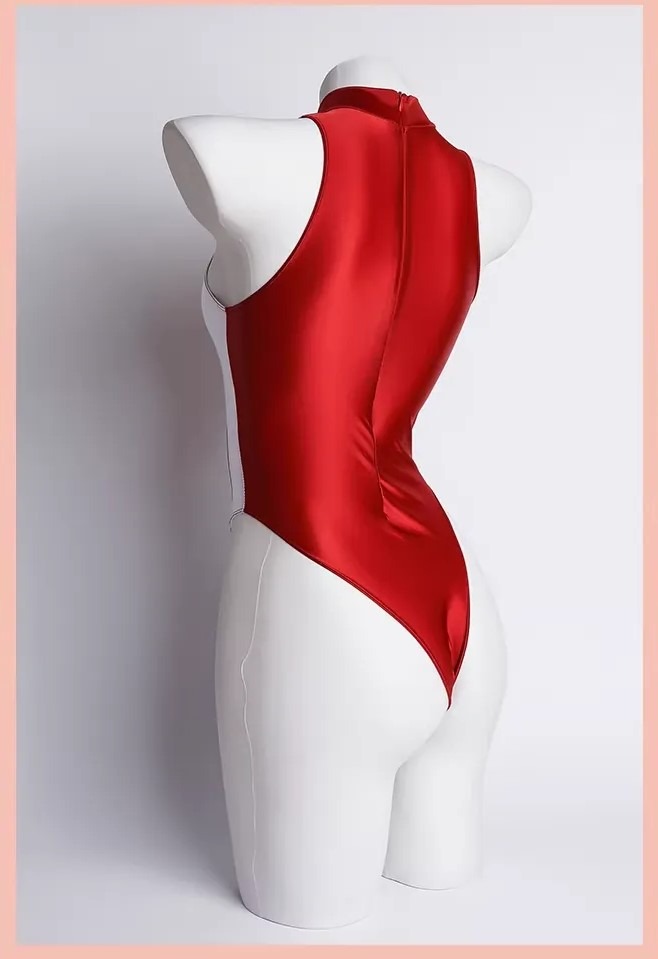 Bodysuit High Cut Tanpa Lengan Bahan Shiny Oil Glossy Satin - Leotard Lingerie Custome Sukumizu Sexy Model