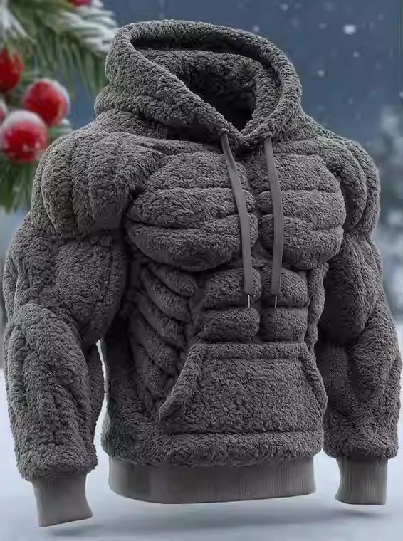 Jaket Hoodie Pria Model Otot Kekar 3D Desain Bodybuilder Bahan Bulu Halus By Otaku Kingdom